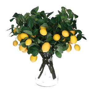 Bellatio Design Kunstbloem citrusfruit tak citroen - 5x - 60 cm - geel - losse steel - Kunst zijdebloemen -
