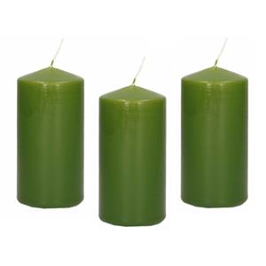 Trend Candles Cilinderkaars/stompkaars - 12x - olijfgroen - 5 x 10 cm - 23 branduren -