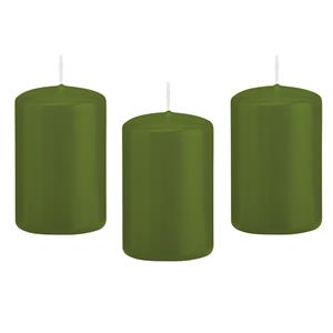 Trend Candles Cilinderkaars/stompkaars - 12x - olijfgroen - 5 x 8 cm - 18 branduren -