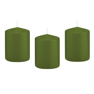 Trend Candles Cilinderkaars/stompkaars - 12x - olijfgroen - 6 x 8 cm - 29 branduren -