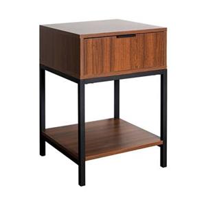 Sweeek  Nachtkastje van walnootkleurig hout en zwart metaal, 1 lade