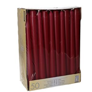 Conpax Candles Dinerkaarsen/kandelaarkaarsen Mega pack - 50x stuks - donker rood - Gotisch - 25 cm -