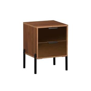Sweeek  Vintage nachtkastje met 2 laden, houteffect en rookkleurig