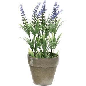 Shoppartners Groene/paarse Lavandula/lavendel kunstplant 25 cm in beton pot -