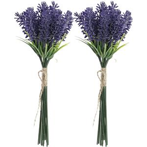 Items Lavendel kunstbloemen - 2x - bosje met stelen van paarse bloemetjes - 10 x 26 cm -