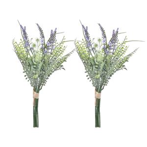 Items Lavendel kunstbloemen - 2x - bosje met stelen van paarse bloemetjes - 14 x cm -