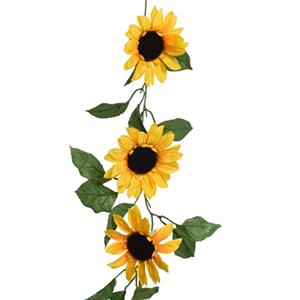 Everlands Bloemen slinger - zonnebloem - kunstplant - geel - 150 cm - Helianthus -