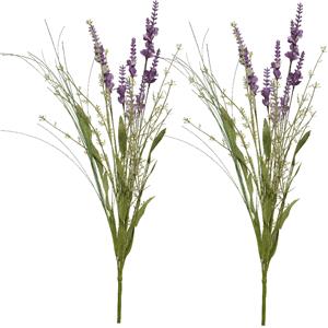 Everlands Lavendel kunsttak - 2x - kunststof - lila paars - 4 x 13 x H75 cm -