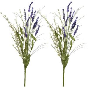 Everlands Lavendel kunsttak - 2x - kunststof - paars - 4 x 13 x H75 cm -