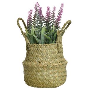 Everlands Lavendel kunstplant in rieten mand - lichtroze - D16 x H27 cm -