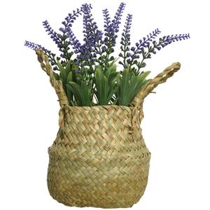 Everlands Lavendel kunstplant in rieten mand - lila paars - D16 x H27 cm -