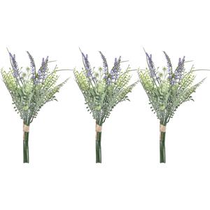 Items Lavendel kunstbloemen - 3x - bosje met stelen van paarse bloemetjes - 14 x cm -