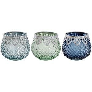 Waxinelichthouderset Amit; 10.1x8.8 cm (ØxH); blauw/groen/transparant