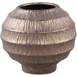 PTMD Cherith Bronze round ceramic pot ribbed S