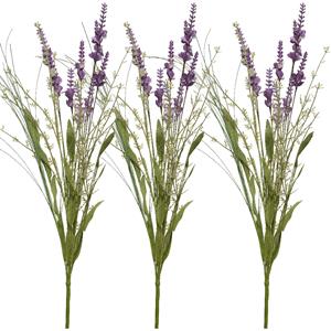 Everlands Lavendel kunsttak - 3x - kunststof - lila paars - 4 x 13 x H75 cm -