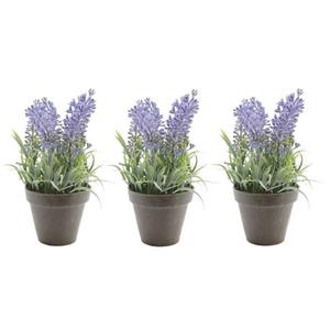 Bellatio flowers & plants Bellatio Kunstplant - 3x stuks - lavendel - paars - 17 cm - in pot - lavandula -