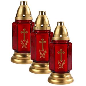 Cosy & Trendy 6x stuks grafkaarsen/gedenklichten met deksel rood/goud 11 x 24 cm 3 dagen brandtijd -