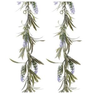 Decoris Lichtpaarse lavendel kunsttak kunstplanten slinger - 2x - 180 cm -