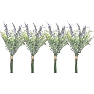 Items Lavendel kunstbloemen - 4x - bosje met stelen van paarse bloemetjes - 14 x cm -