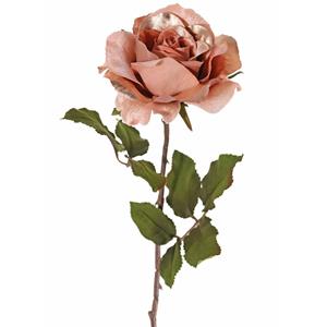 TopArt Top Art Kunstbloem roos Glamour - zalm met goudkleur - satijn - 61 cm - kunststof steel -