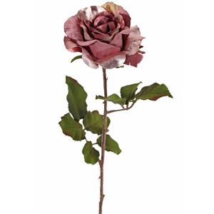 TopArt Kunstbloem roos Glamour - donker roze - satijn - 61 cm - kunststof steel - decoratie bloemen -
