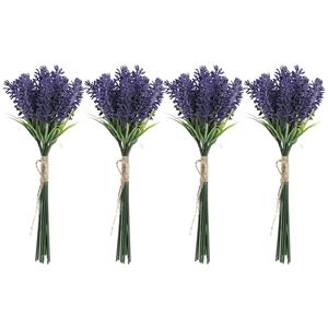 Items Lavendel kunstbloemen - 4x - bosje met stelen van paarse bloemetjes - 10 x 26 cm -