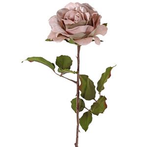 TopArt Kunstbloem roos Glamour - oud roze - 61 cm - satijn - kunststof steel - decoratie bloemen -