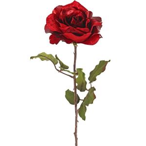 TopArt Kunstbloem roos Glamour - rood satijn - 61 cm - kunststof steel - decoratie bloemen -