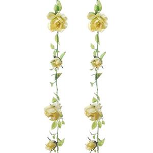 Louis Maes kunstplant bloemenslinger Rozen - 2x - geel/groen - 225 cm - kunstbloemen -