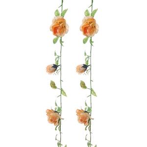 Louis Maes kunstplant bloemenslinger Rozen - 2x - zalmroze/groen - 225 cm - kunstbloemen -
