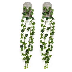 Emerald kunstplant/hangplant slinger - 2x - Klimop/hedera - groen - 180 cm lang -
