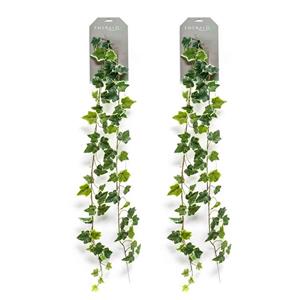 Emerald kunstplant/hangplant slinger - 2x - Klimop/hedera - groen/wit - 180 cm lang -
