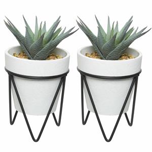 Decoris 2x stuks vetplantje/kamerplant kunstplanten in pot op standaard 20 cm -