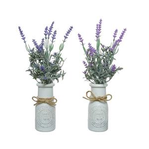Decoris Set van 2x stuks paarse Lavendula/lavendel kunstplantjes 32 cm in witte pot -