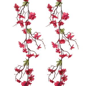 Everlands 2x stuks kunstbloem/bloesem takken slinger - fuchsia roze - 187 cm -