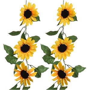 Everlands Bloemen slinger - 2x - zonnebloem - kunstplant - geel - 150 cm - Helianthus -