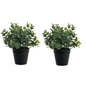 Louis Maes Eucalyptus Kunstplant - 2 stuks - in pot - groen - H20 cm -