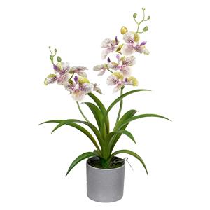 Louis Maes Orchidee bloemen kunstplant in bloempot - creme/lila bloemen - H38 cm -
