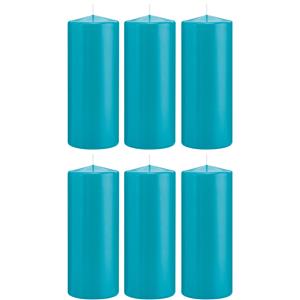 Trend Candles Cilinderkaars/stompkaars - 6x - turquoise - 8 x 20 cm - 119 branduren -