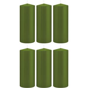 Trend Candles Cilinderkaars/stompkaars - 6x - olijfgroen - 8 x 20 cm - 119 branduren -