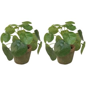 Bellatio flowers & plants 2x Kunstplanten pilea groen in pot 13 cm -