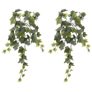 Louis Maes kunstplant met blaadjes hangplant Klimop/hedera - 2x - groen - cm -