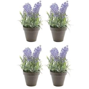 Bellatio flowers & plants Bellatio Kunstplant - 4x stuks - lavendel - paars - 17 cm - in pot - lavandula -