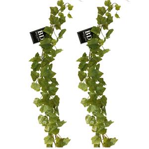 Bellatio Design kunstplant/hangplant slinger - 2x - Druivenblad/Vitaceae - groen - 180 cm -