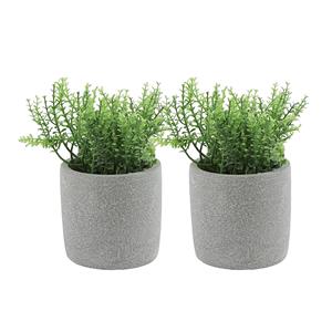 Countryfield Kunstplant/kruiden rozemarijn - 2x -  - in grijs cement potje - 19 cm - kruiden -