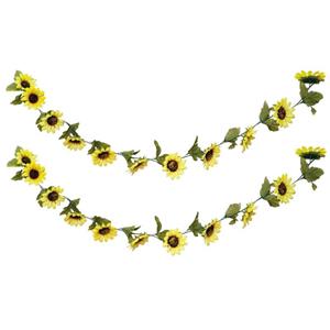 Chaks Zonnebloemen slinger - 2x - kunstbloem - geel - 220 cm -