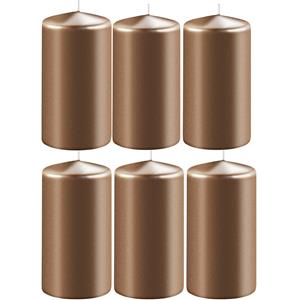 Enlightening Candles 8x Metallic koperen cilinderkaarsen/stompkaarsen 6 x 15 cm branduren -