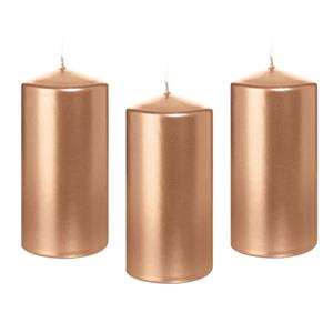 Trend Candles Cilinderkaars/stompkaars - 10x - roségoud - 6 x 12 cm - branduren -