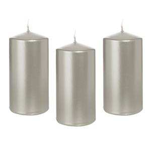 Trend Candles Cilinderkaars/stompkaars - 12x - zilver - 6 x 12 cm - branduren -