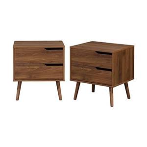 Sweeek  Nachtkastje van walnoot gebeitst hout, 2 laden (set van 2)